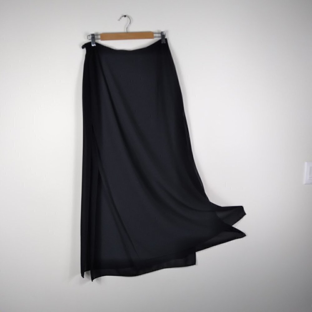 JS Collections  Black Straight Cut Semi Sheer 2 Paneled Maxi Skirt Sz 10